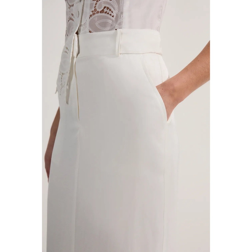 NWT Karen‎ Millen Pencil Midi Skirt Womens 6 Ivory Compact Stretch Split Front C
